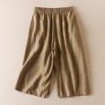 thumbnail image 6 of LbsKUS Cropped Wide Leg Pants for Women Cotton Linen Culottes Pants Fashion Elastic High Waist Flowy Palazzo Capri Pants with Pockets，Khaki，M, 6 of 6