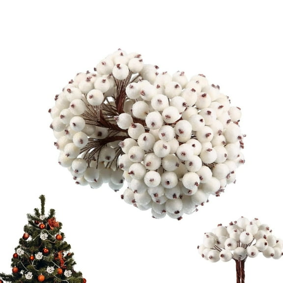 Christmas Ornaments,Artificial Frosted Holly Berries,QZS Fake Berries for Garden,Durable Holidays Party Supplies for Indoor and Outdoor Use,White
