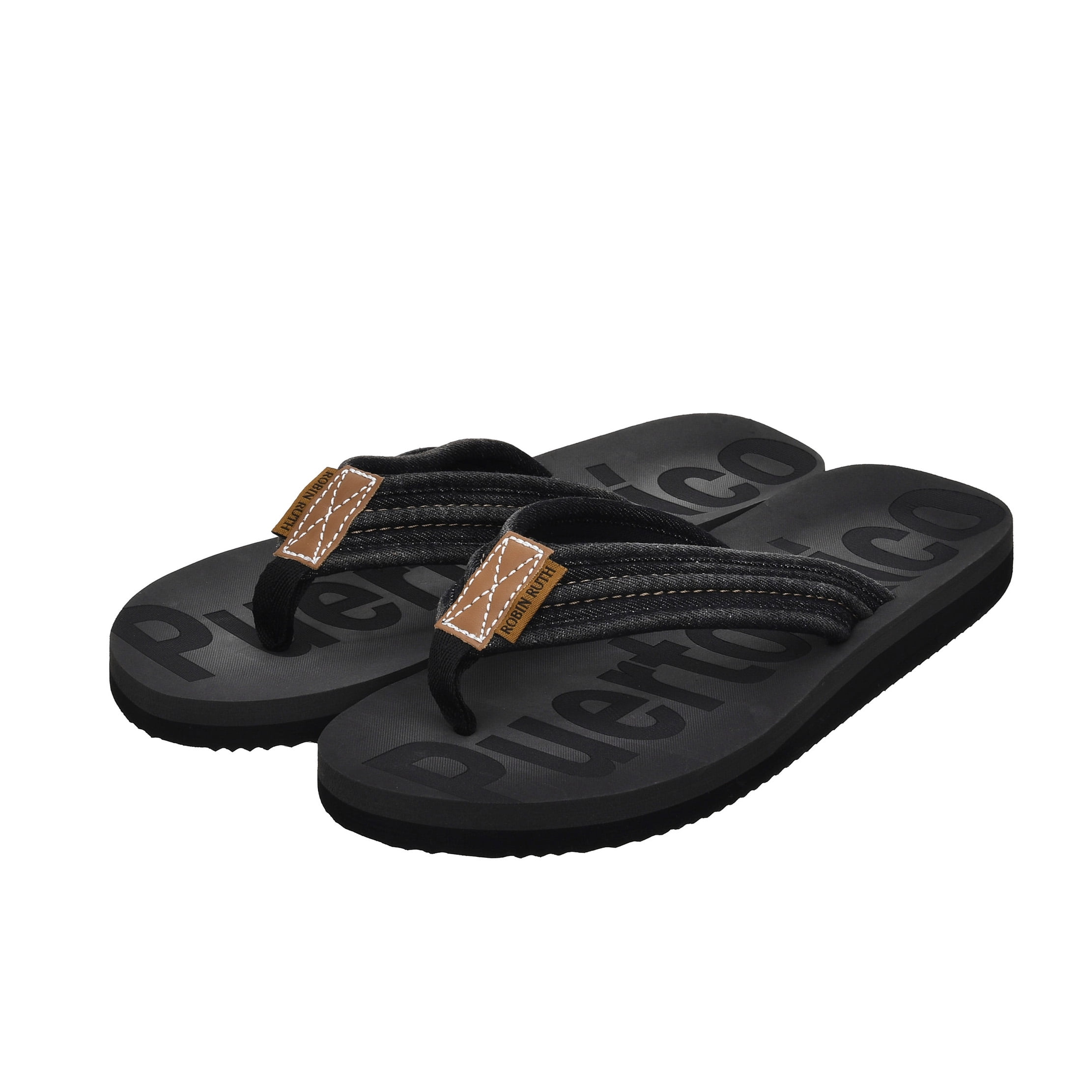 Robin Ruth Mens Flip Flop Black, Designed with Typical Puerto Rico Stamps, Rubber Outsole, Vibrant Colors and Designs