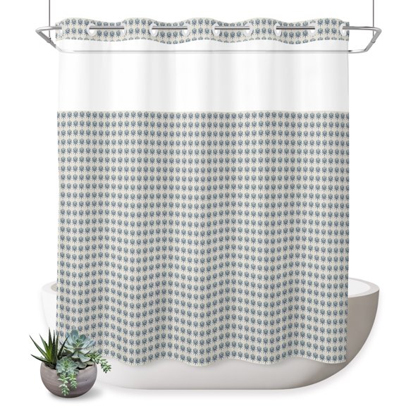 No Hook Shower Curtain, Modern Minimalist Art Shower Curtains for Bathroom with See Through Top Window, Rustic Farmhouse Polka Dots Blue Waterproof & Washable Bath Curtain 66"x72"