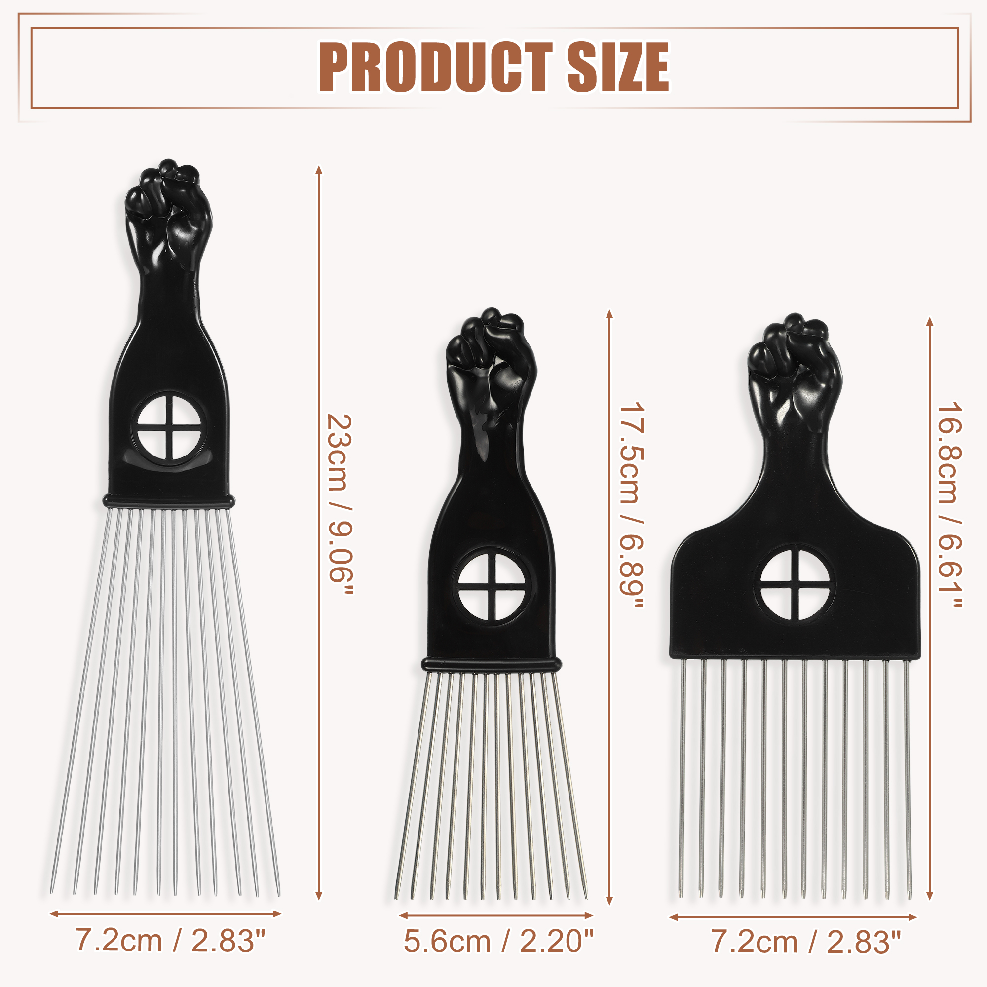 Unique Bargains 3pcs Metal Hair Comb Set for Curly and Thick