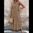 thumbnail image 3 of Vestido de Verano para Mujer, de Algodón, Estilo Bohemio, de , Sin Mangas, con Volantes Escalonados, Maxivestido . Marrón Oscuro L, 3 of 5