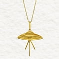 thumbnail image 2 of Across The Puddle, 24K Gold Plated .950 Silver The Elvis UFO Connection Saucer 1in Pendant with 20in 18k Gold Plated Sterling Silver Chain | Golden Jets Collection, 2 of 5
