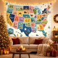 thumbnail image 3 of Patchwork USA Map with State Icons on White, Playful Illustration for Geography Enthusiasts, Whimsical Art Decor, Housewarming Gift, Tapestry Wall Hanging for Classroom and Dorm, 3 of 7
