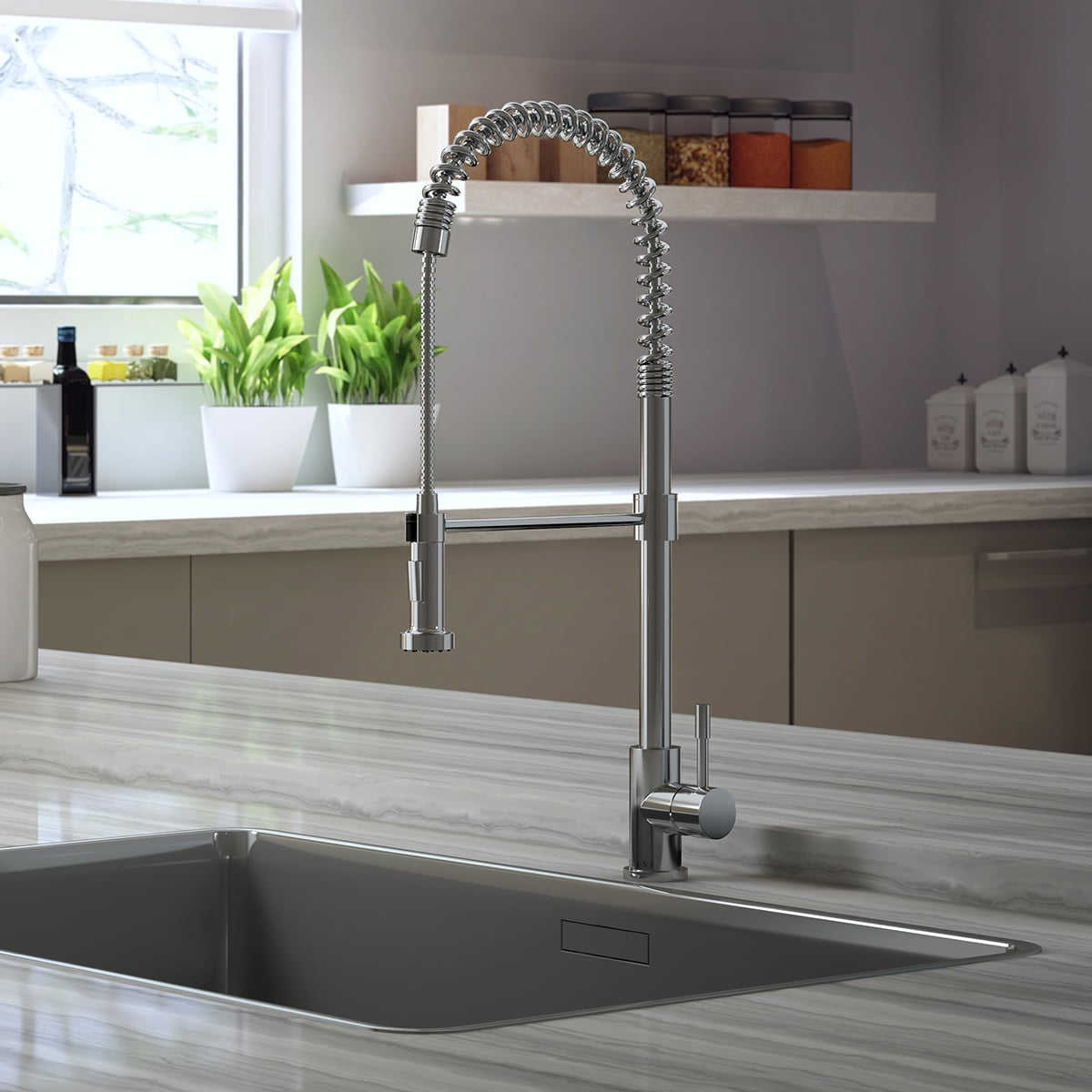 Lulani Soneva Stainless Steel 1-Handle High Arc Semi-Professional Kitchen Faucet - Brushed Stainless