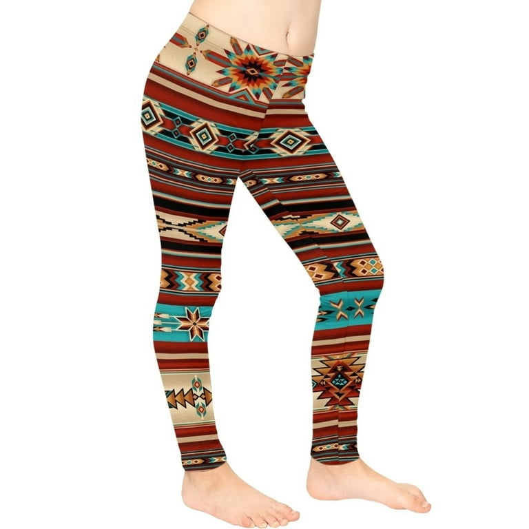 FKELYI Kids Leggings with Aztec Ethnic Geometric Size 10-11 Years Durable  Hiking Yoga Pants for Girls Lightweight Walking Tights Summer 
