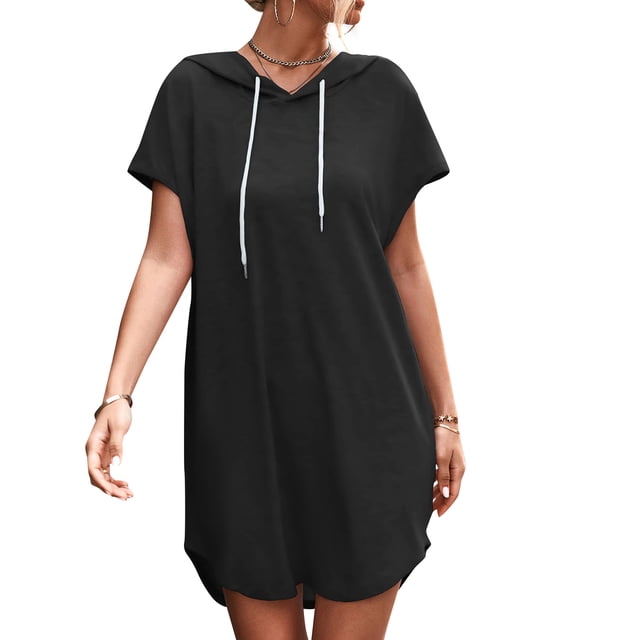Vestido con capucha para mujer Mini vestido casual de manga corta MABOTO Vestido