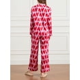 thumbnail image 6 of Women Heart Print Pajamas Set Long Sleeve Button Down Shirts Long Pants Sleepwear 2 Piece Lounge Set, 6 of 7