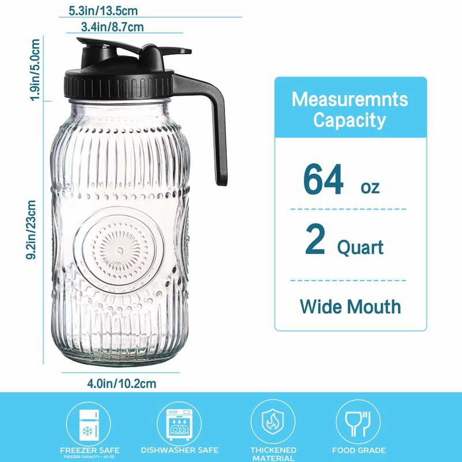 Vintage Half Gallon Mason Jar Pitcher Large 64 oz Wide Mouth with Lid - 2 Quart Airtight Glass Jug for Water, Juice, Milk, Tea, Iced Coffee and Drinks