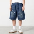 thumbnail image 2 of Denim Shorts Elastic Waist Straight Leg Jeans Shorts Casual Loose Fit Denim Shorts with Pockets Shorts for Boys 14-15 Years, 2 of 8