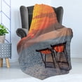 thumbnail image 4 of Seaside Soft Flannel Fleece Throw Blanket, Couples Chairs on Sandy Beach Colorful Sky Scenery Nature Picture, Cozy Plush for Indoor and Outdoor Use, 70" x 90", Orange Red Grey, by Ambesonne, 4 of 5