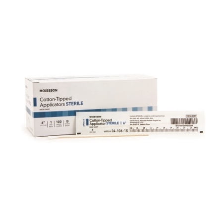 McKesson Swabstick Cotton Tip  Wood Shaft  6 Inch  Sterile  Box of 100