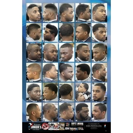 KJ001 Barber Poster 30 African American Men's Haircuts, Measures 24 x 36 By MD (Best African American Haircuts)