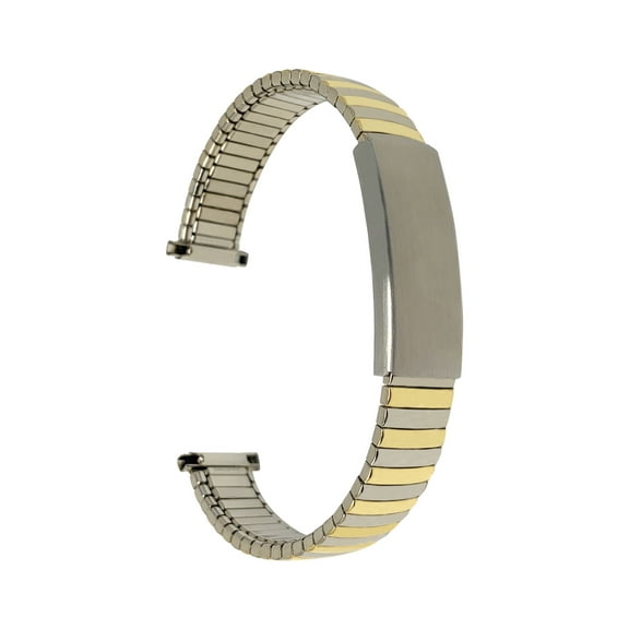 Bandini Two-Tone Womens 14mm Stainless Steel Stretch Metal Replacement Expansion Watch Band, Ladies Metal Stretch Strap - Compatible with Traditional and Smart Watches, Adjustable Length