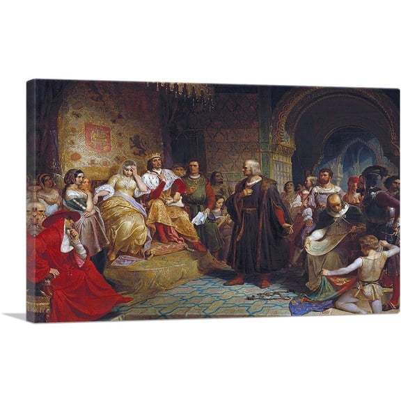 ARTCANVAS Columbus Before The Queen 1843 Canvas Art Print by Emanuel Leutze - Size: 18" x 12" (0.75" Deep)
