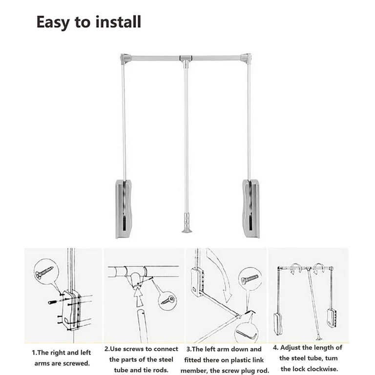 Tonchean Heavy Duty Pull Down Closet Rod 45lbs Load Adjustable 35 48 Inch Silver with Metal Attachment Kit Walmart