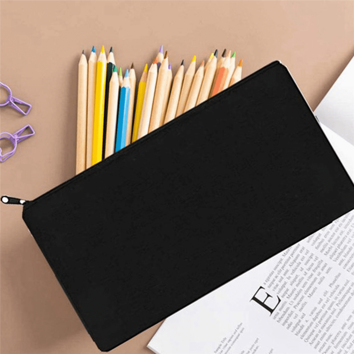 90 Pcs Black Blank Canvas Bag 8.3X4.7in Stationery Storage Zipper Bag DIY Graffiti Pencil Case DIY Gift Bag