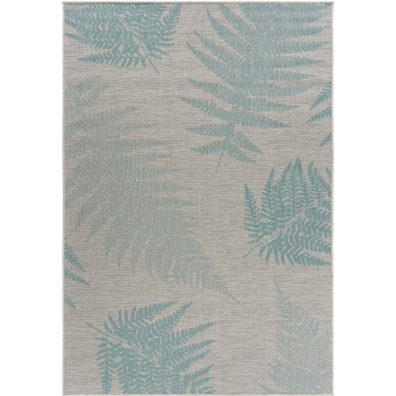 8’ x 10’ Teal Fern Leaves Indoor Outdoor Area Rug