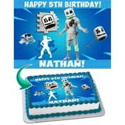 SugarMeLicious Marshmello Fortnite Cake Image Topper, Personalized 1/4 Sheet Birthday Cake Banner for Parties, Edible Cake Image Topper