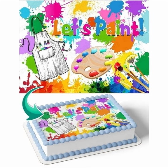 Lets Paint Splash Painting Art Happy Birthday Edible Icing Image Cake Topper, by Tnct.