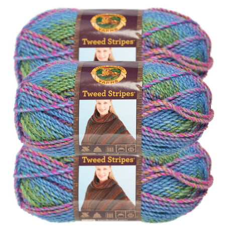 Lion Brand Yarn (3 Pack) Tweed Stripes Chunky Yarn Acrylic 100 Percent Soft Yarn For Knitting Crocheting Bulky