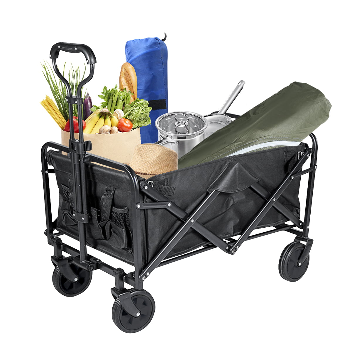 Outdoor Folding Wagon for Beach High Capacity Utility Grocery Cart with All-Terrain Wheels Garden Sports Hikenture Collapsible Wagon Cart Shopping and Camping Portable Heavy Duty Beach Wagon 