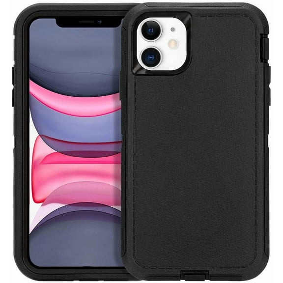 iPhone 11 Case, Heavy Duty Shockproof 3-Layer Full Body Protective High Impact Tough Hybrid Rubber Rugged Durable Phone Cover for iPhone 11 6.1'' - Black