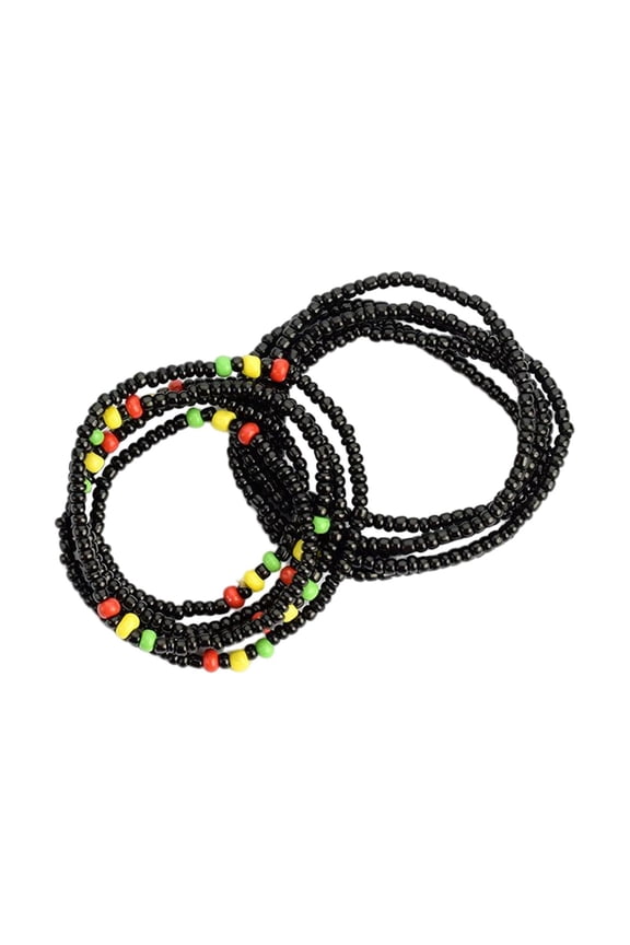 2x Waist Bead Chains, Belly Chain, African Bohemian Stylish Elastic Waist Chain, Black