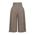 thumbnail image 4 of FAIWAD Cotton Linen Lounge Pants for Womens High Waist Elastic Wide Leg Pants Adjustable Drawstring Jogger Pants (Small, Brown2), 4 of 6