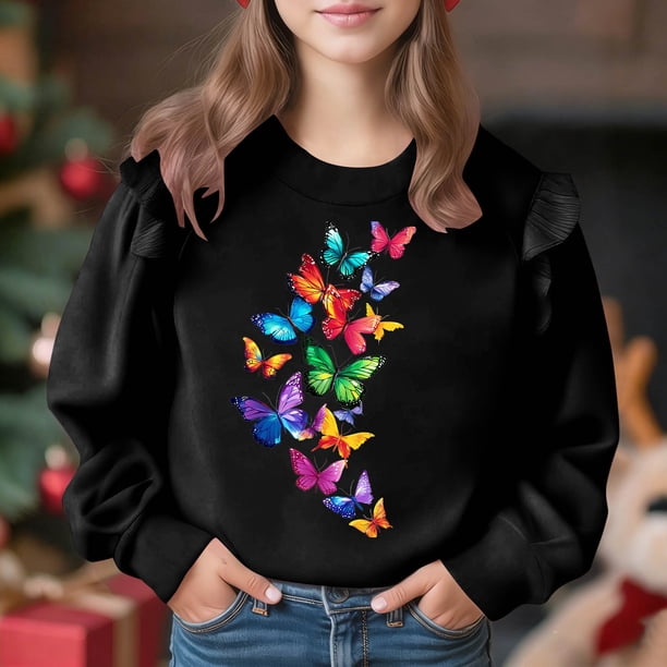 Vestido de verano para niña con estampado de flores de Pascua, manga corta, bolsillos con volantes y cuello redondo, top de poliéster