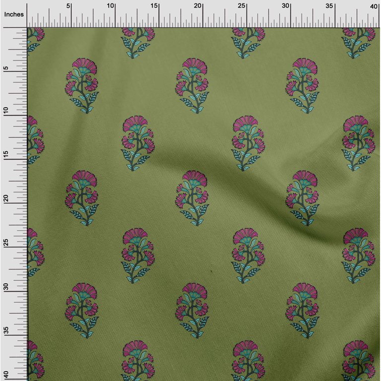 oneOone Cotton Cambric Light Green Fabric Floral Block Diy
