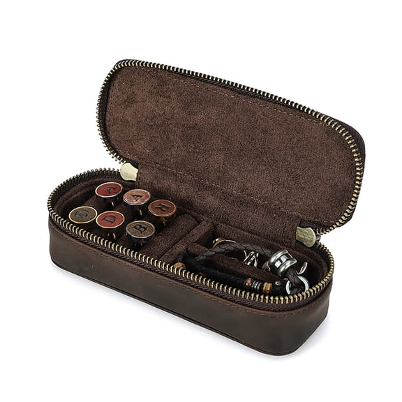Portable Travel Jewelry Box Organizer – Crazy Horse Leather Zip-Around Storage Case with Velvet Lining for Rings, Cufflinks & Accessories – Vintage Brown