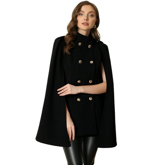 DARING DIVA Women's Winter Slit Sleeve Double Breasted Cloak Coat Black L