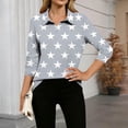 thumbnail image 2 of HomeDM 3/4 Sleeve Shirts for Women, Collared V Neck Dressy Pullover Tops Causal Loose Fit Work Blouses, Star Print - Gray/L, 2 of 6