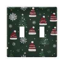 Yayeee Toggle Light Switch Wall Plate 2-Gang 4.56"x4.48" Decorative Outlet Cover, Green Christmas Hats
