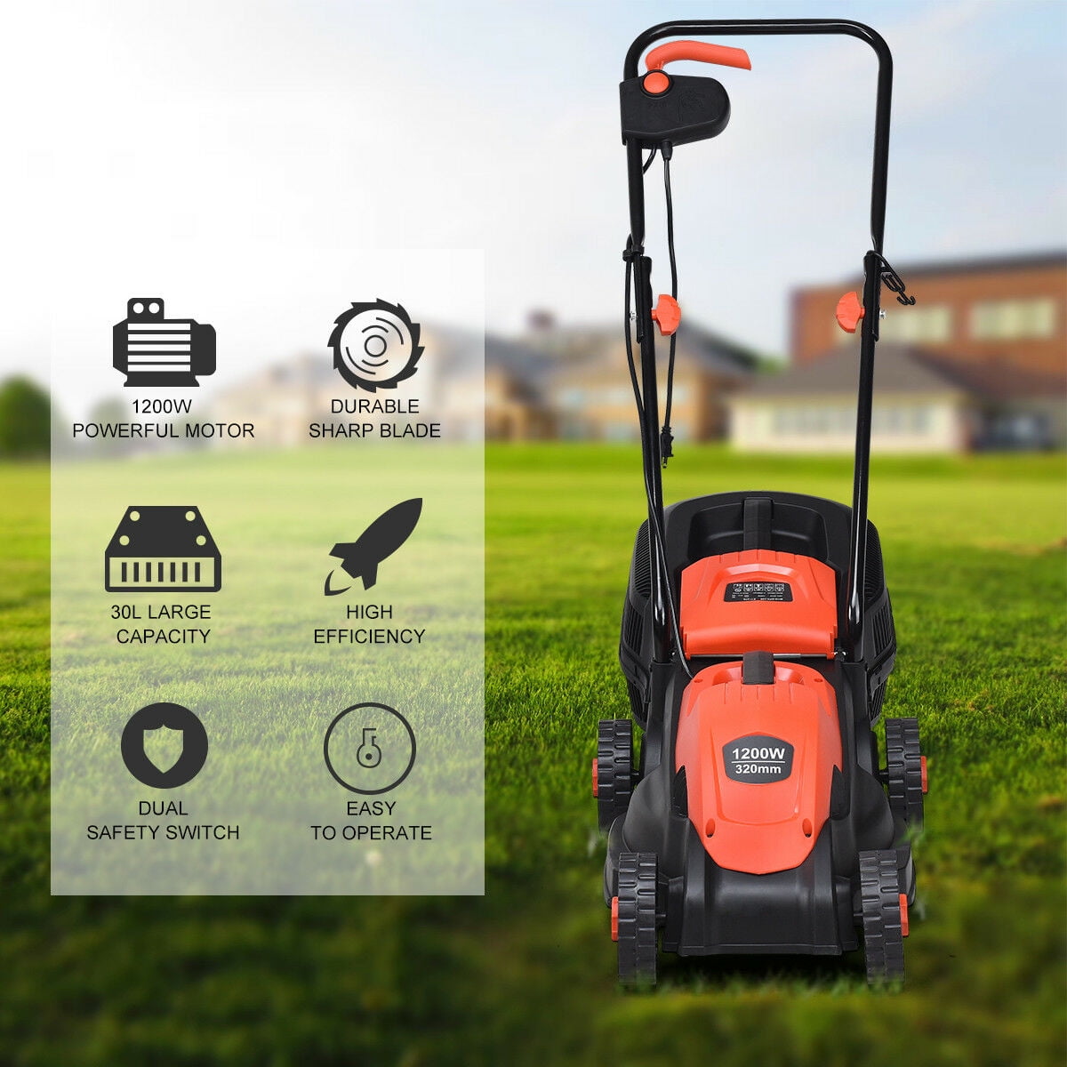 Costway 12 Amp 14-Inch Electric Push Lawn Corded Mower With Grass Bag Red