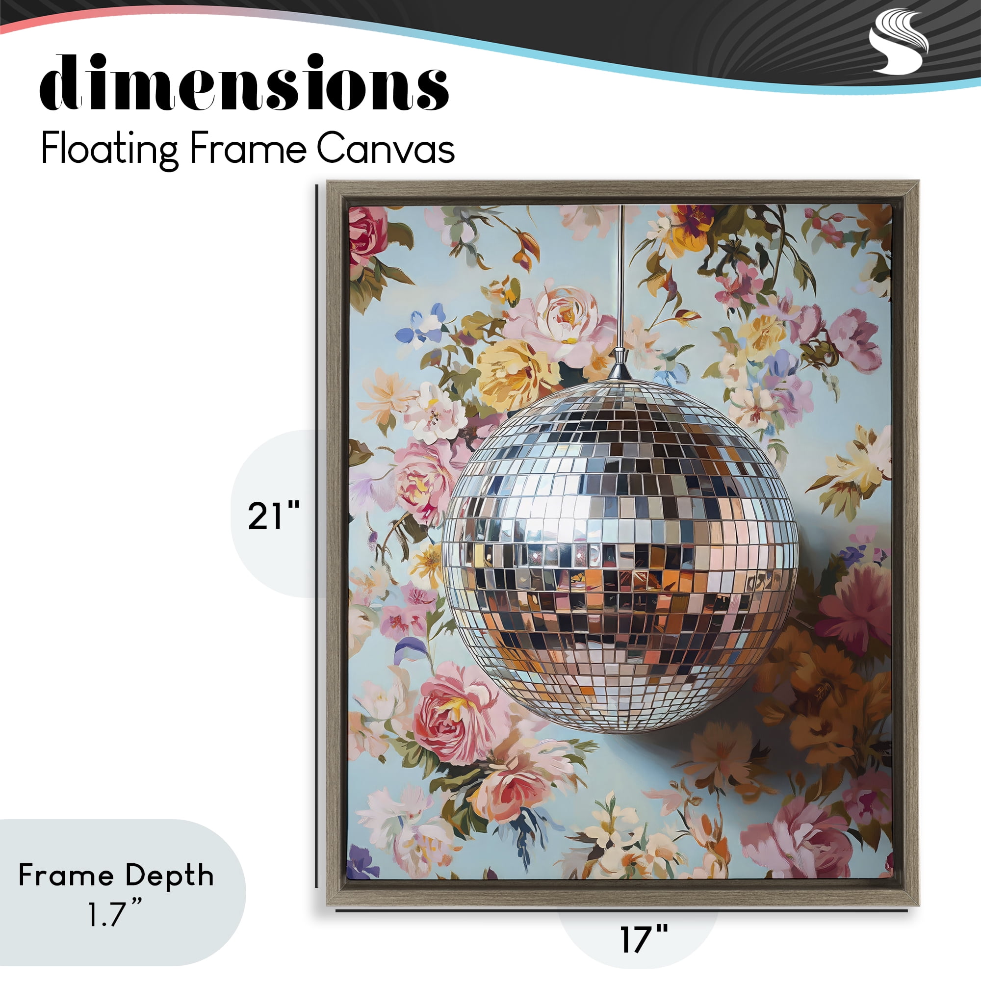 Stupell Industries Floral Disco Ball Reflection Brown Framed Floater Canvas Wall Art, design by LSR Design Studio