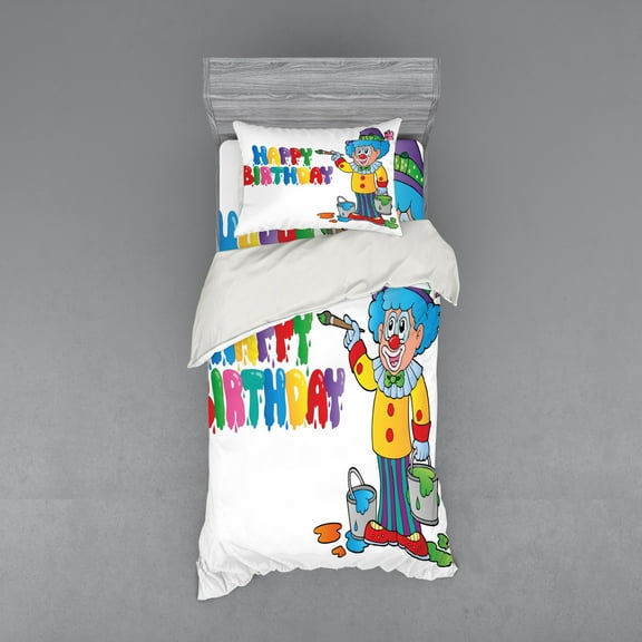 Ambesonne Birthday Bedding Set 3 Pcs, Birthday Party Clown, Twin, Multicolor