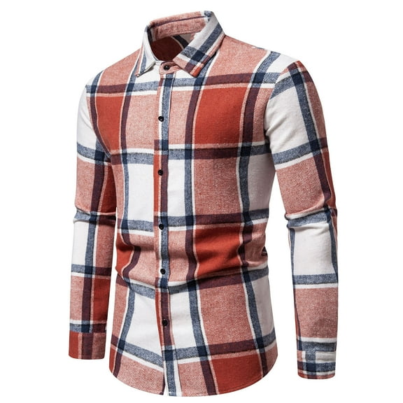 jjayotai Mens Long Sleeve Lapel Tops Clearance Mens Casual Regular Fit Cotton Checkered Overshirt Long Sleeves Lapel Button Down Flannel Plaid Shirt
