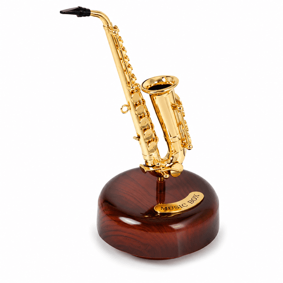 ABCISI Saxophone Music Box, Mechanical Wind Up with Rotating Base, Mini Alto Sax Musical Instrument Model for Home Office Decor, Musician Boys Girls Birthday Gift, 7.8 in
