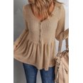 thumbnail image 2 of POGLIP Women's Buttoned V Neck Ruffle Waffle Long Sleeve Knit Top, 2 of 6