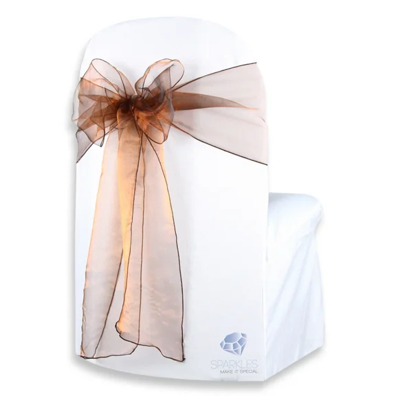 10 Pcs Organza Chair Cover Bow Sash 108"X8" - Brown - Wedding Party Banquet Nh