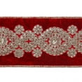 thumbnail image 2 of Vickerman Q222319 4 in. x 5 Yard Red Velvet Ribbon with Light Gold Sequin Embroidery Wired Edge Christmas Ribbon, 2 of 2
