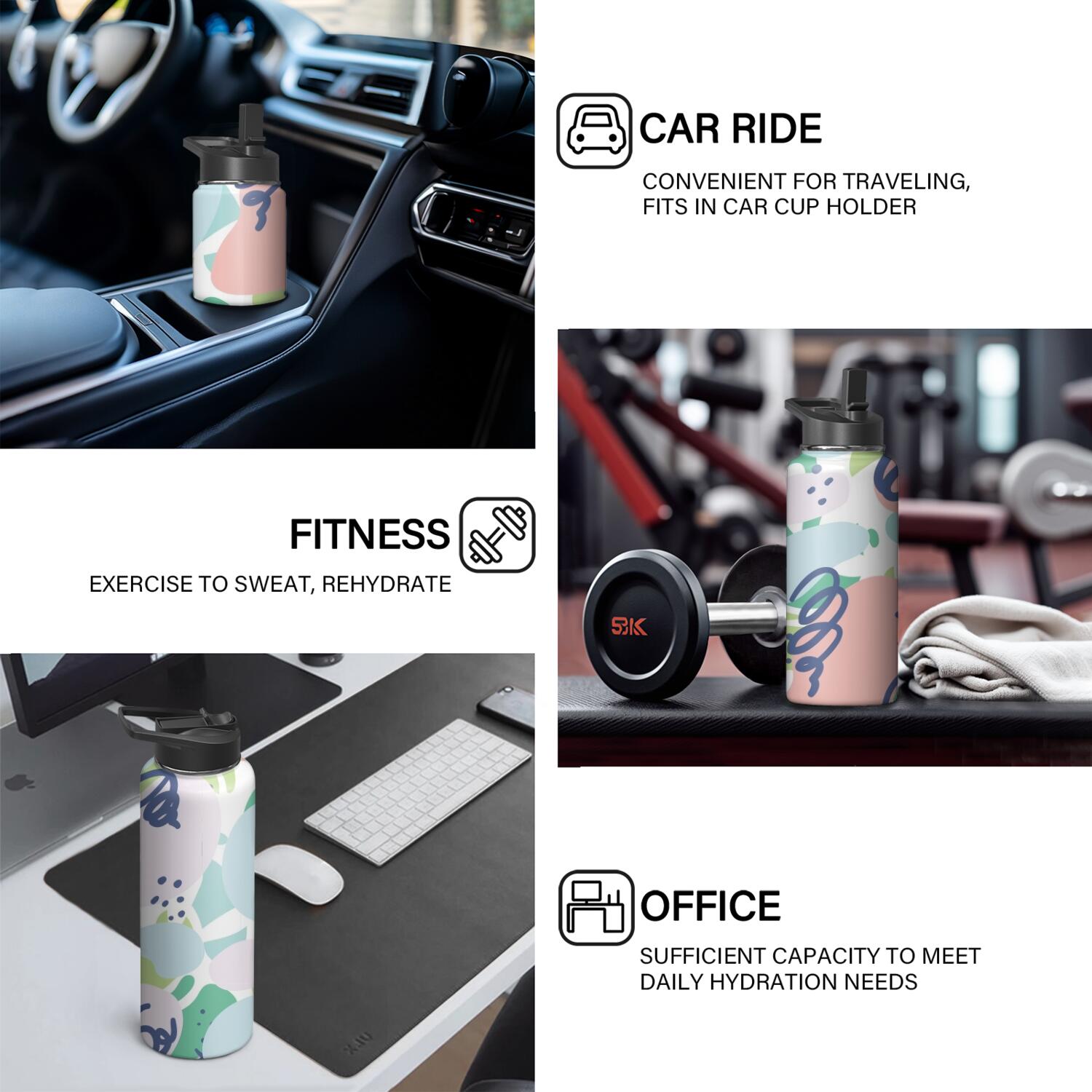 Modern 18 oz Insulated Stainless Steel Water Bottle with Straw & Cleaning Brush , Leakproof, BPA-Free, 304 Stainless Steel, Wide Mouth, Travel Mug for Car, Gym, Office