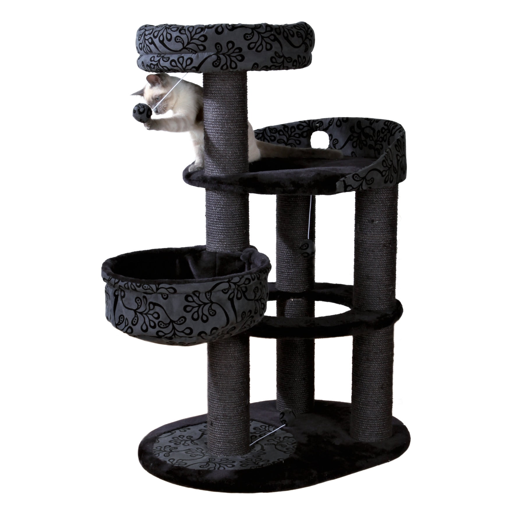 TRIXIE Filippo 4-Level 45" Cat Tree, Sisal Scratching Post, Plush Condo-Hammock, Dk Gray