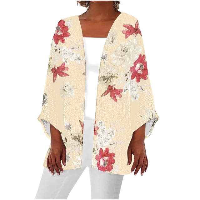 Pisexur Veste Femme Cardigans Ouverts Manteaux Trench Vestes d'Automne Chemise Décontractée Femme Manches 3/4 Imprimé Ample Hauts Cardigan