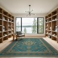 thumbnail image 2 of ODIKA 9'x12' Washable Area Rug Non-Slip, Chair-Friendly Mid Faded Century Symmetrical Repeating Ornamental Hallway Teal for Dining Room, Basement, Large Office, 2 of 7