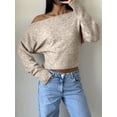 thumbnail image 5 of Women'S Cropped Sweaters Long Sleeve Off the Shoulder Sweater Y2k Going Out Tops Khaki M, 5 of 9