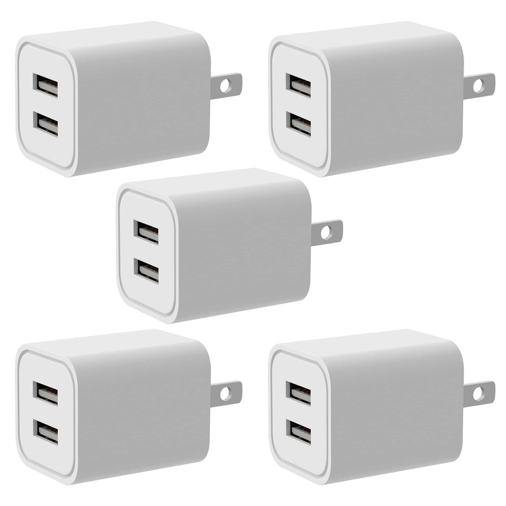 epacks USB Charger, Charging Block, 2.1A Home Travel Double USB A Wall Charger Multi-Port Fast Charging Cube Compatible Apple iPhone, iPad, Samsung Galaxy, Note, HTC, Nokia LG & More 5-Pack) -