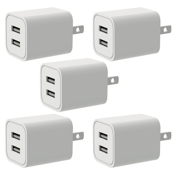 Epacks USB Charger 2.1A Dual Port Fast Charging for iPhone, Samsung, LG, "5-Pack"